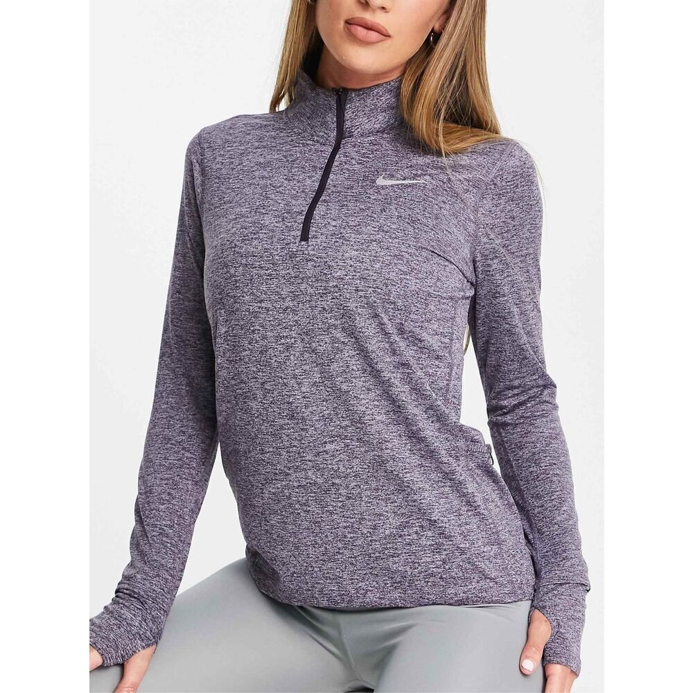 Nike Running Dri-Fit Half Zip Long Sleeve 1 Pocket Pullover Top Size L Purple